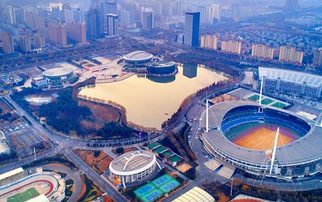 航拍洛阳新区体育中心