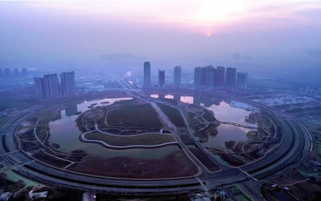 航拍许昌芙蓉2018年首个晨曦